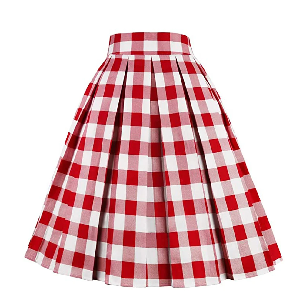Женская винтажная клетчатая юбка средней длины хлопковая в стиле Хепберн 50-60-х
