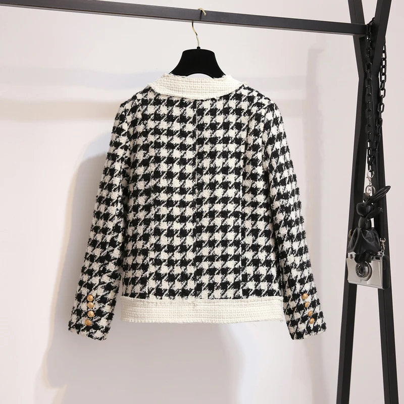 Женский твидовый комплект из 2 предметов HAMALIEL черная белая клетчатая куртка с