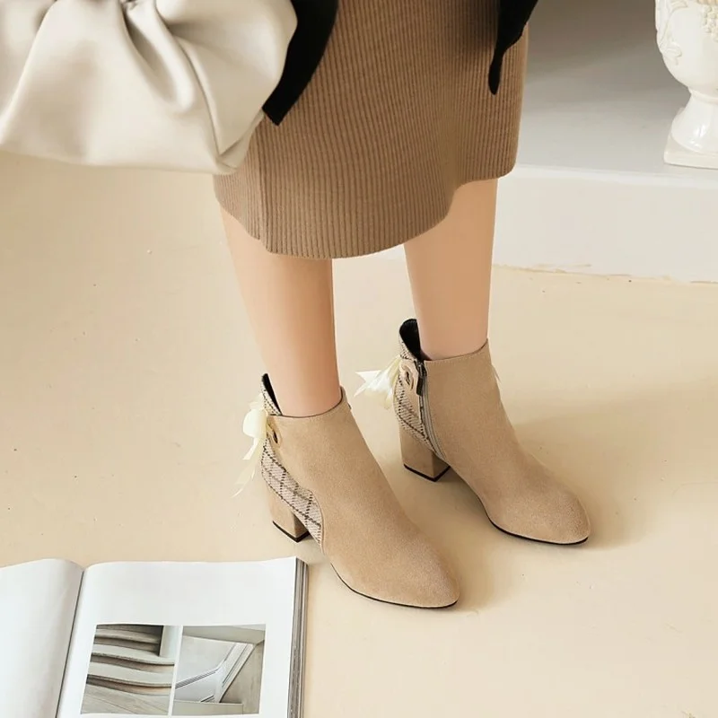 FXYCMMCQ British Wind Size 35-43 Thin Short Boots Thick with Elegance for Women's Shoes In Winter 0885-2