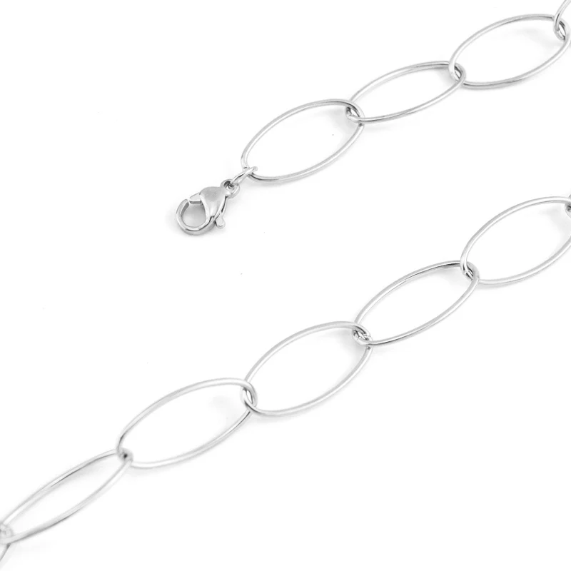silver- Цепочка Из Нержавеющей Стали, ожерелье для женщин, большая овальная уникальная Длинная цепочка с О-образным вырезом, Серебряное/золотое женское ювелирное изделие, ожерелье - Окраска металла: silver-