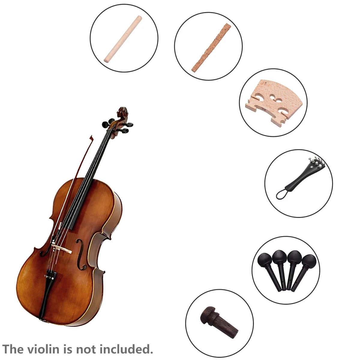 

4/4 Size Violin Accessory Kit Chin Rest/Chinrest Clamp/4 Tuning Pegs/4 Fine Tuners/Tailgut/Endpin/Maple/Bridge Spruce Sound Post