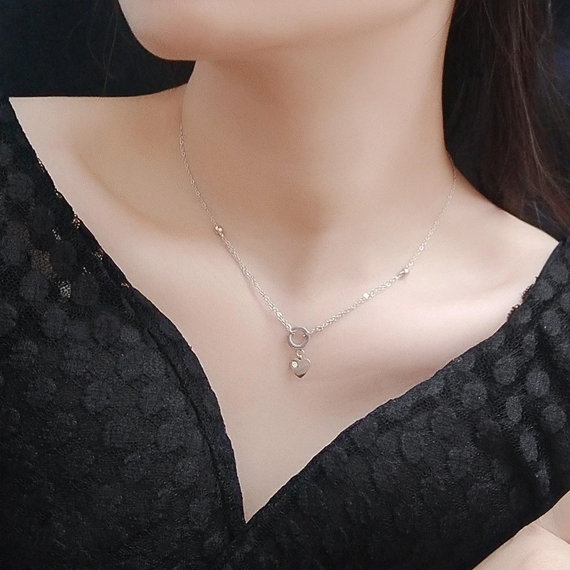 

2021 New Trend Gold Color Stainless Steel Necklaces For Women Party Clavicle Chain Jewelry Fashion Double Layer Heart Pendnat