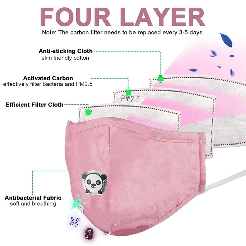 

Cartoon Children Reusable Protective mouth Mask PM2.5 Filter anti dust Face mask bacteria proof Flu Mask PM2.5 Filter Paper