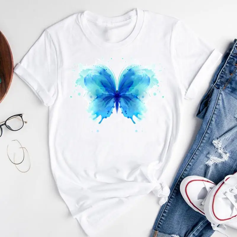 

Summer Lovely Clothes Tops Tees Tshirt T-Shirt Women Sweet Butterfly Watercolor New 2021 Cute Fashion Print Short Sleeve Tees