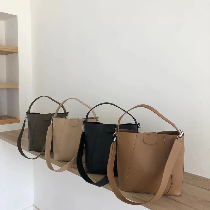 

Casual Ladies Small Bucket Bag Sets High Quality PU leather Soft Women Handbags Female Shoulder Crossbody Bag Whole Sale