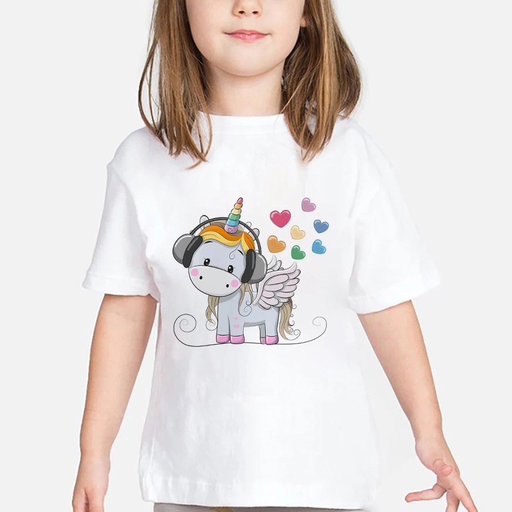 

Unicorn Print Girl Shirt Ulzzang Fashion Baby Boy Short Sleeve Tshirt Boys and Girls White Clothes High Street Fashion Kids Tops