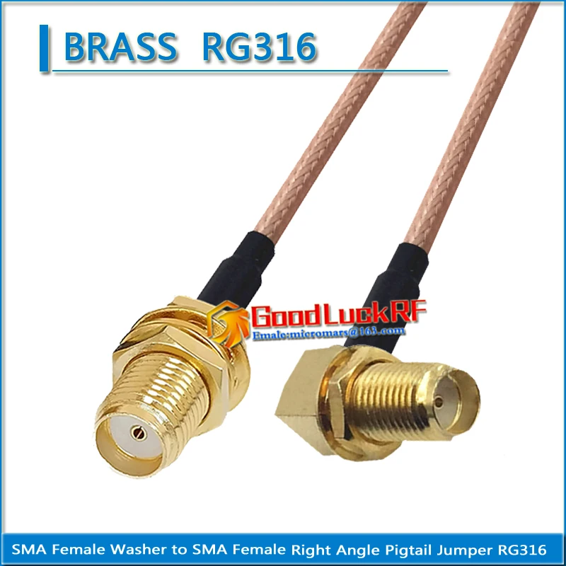 

1X Pcs High-quality Dual SMA Female to SMA Female Washer Bulkhead Nut Right Angle 90 Degree Pigtail Jumper RG316 Cable Coaxial