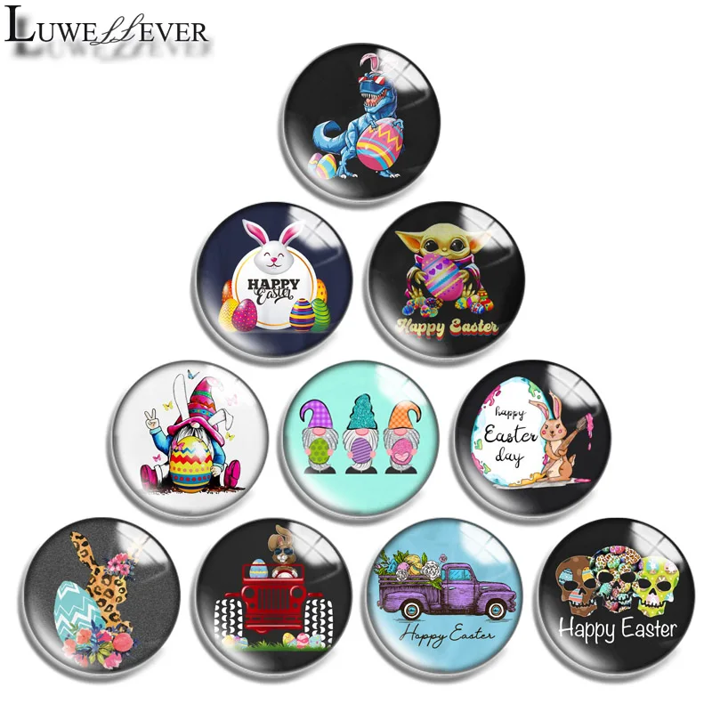 

10mm 12mm 16mm 20mm 25mm 30mm 638 Happy Easter Mix Round Glass Cabochon Jewelry Finding 18mm Snap Button Charm Bracelet