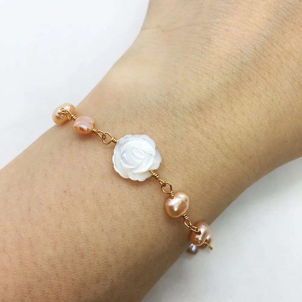 Браслет из натурального жемчуга и меди 16 + 5 см | Украшения аксессуары