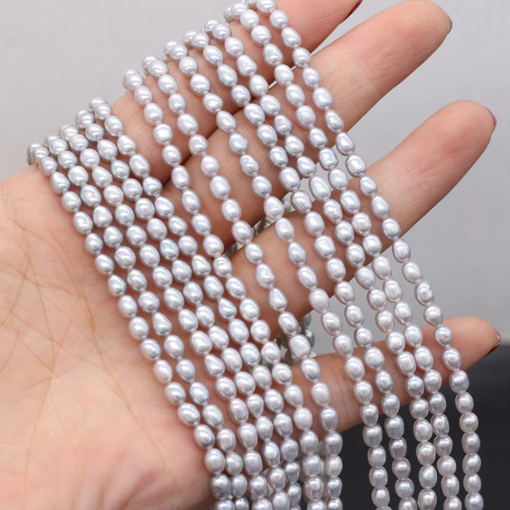 

Natural Freshwater Pearl 3-5mm High Quality Beads Grey Rice Pearl Bead for DIY Jewelry Making Necklace Bracelet 38CM/Strand