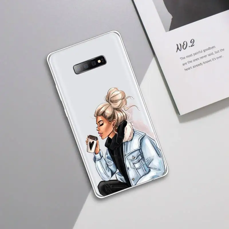 

Princess Female coffee pattern high quality Phone Case shell Transparent For Samsung Galaxy A 71 21s S note 8 9 10 plus 20 ultra