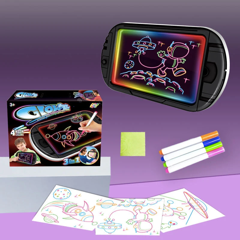 3D Drawing Board LED Light Effects Puzzle Magic Pad Kids Painting Educational Toys Graffiti Lighting Children Gift | Канцтовары для
