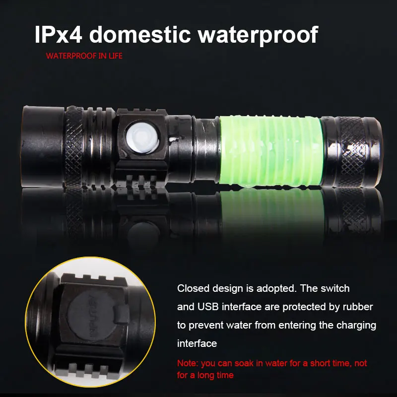Led flashlight Ultra Bright torch T6 Camping light 4 switch Mode waterproof Zoomable Bicycle Light use 18650 battery | Спорт и