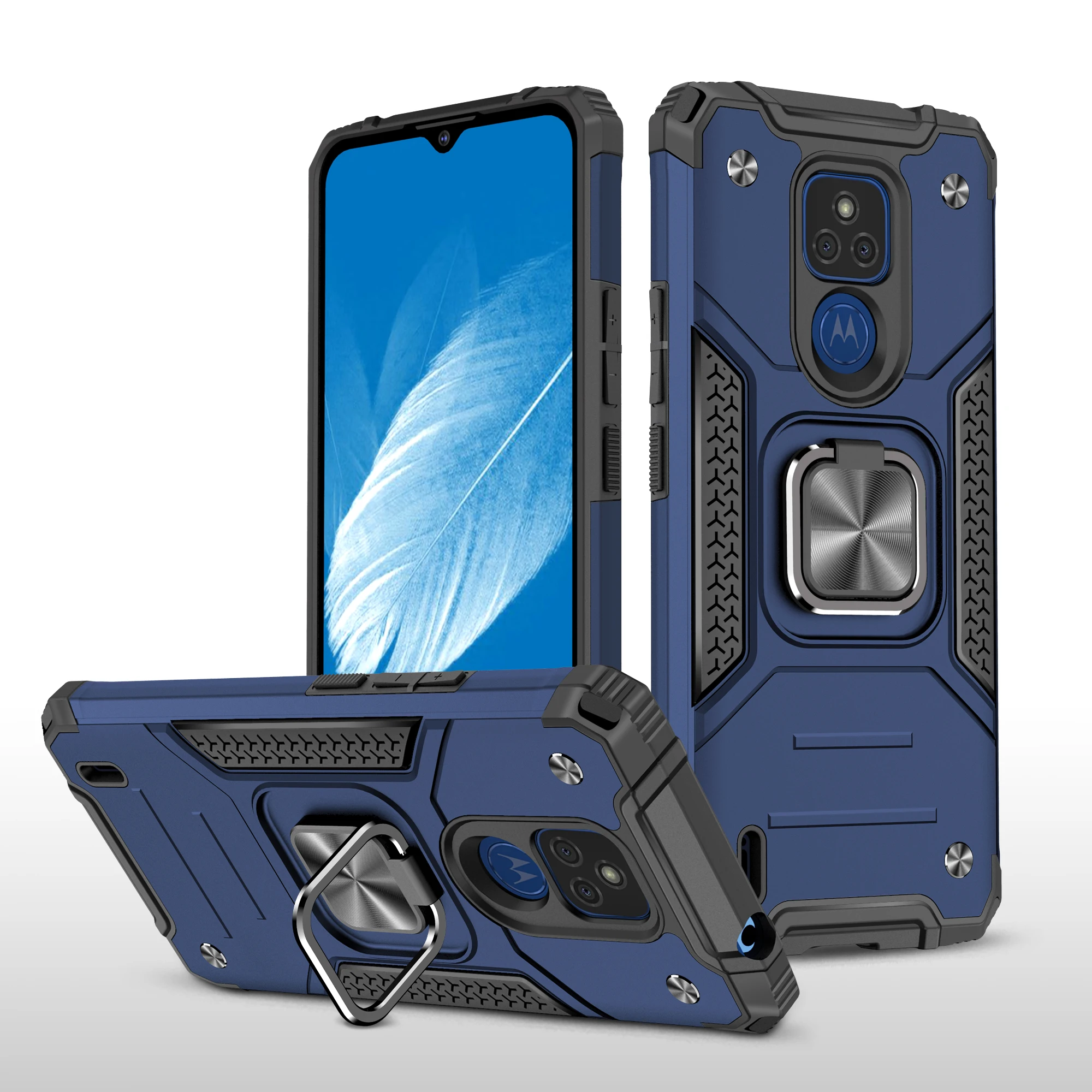 

Luxury Armor Shockproof Anti-fall Protection Phone Case For Motorola E7 Power Plus E6S 2021 E 2020 Metal Ring Car Holder Cover