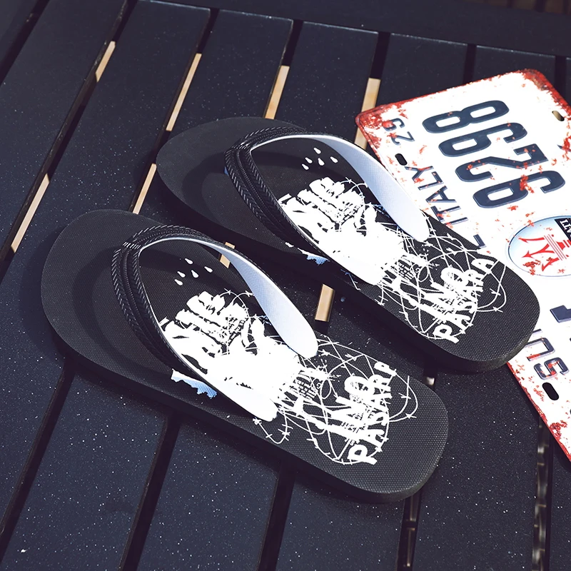 Летние Тапочки с принтом граффити Мужская обувь Вьетнамки Мужские шлепанцы в