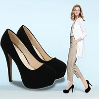 2021 new fashion black heels for womens with artificial suede platform stiletto office shoes large size 35 46
