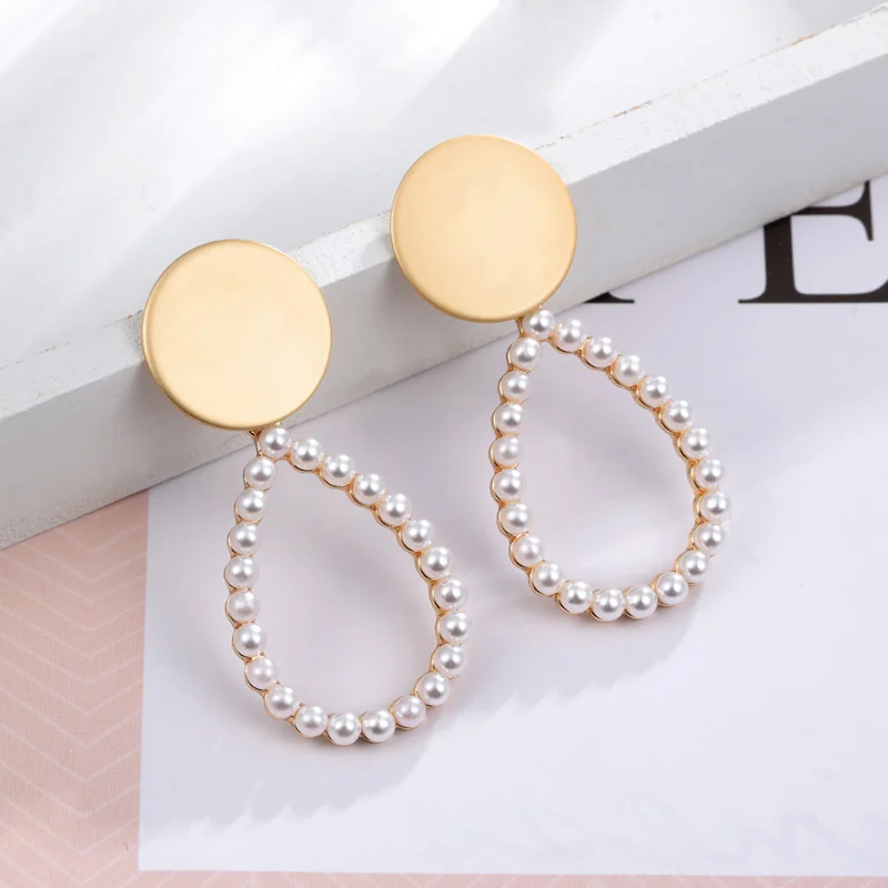 MINHIN Simulated Pearl Stud Earrings Women Bohemian Geometric Earrings Wedding Jewelry Korean Earrings