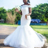 black girl african wedding dreses plus size mermaid off shoulder wedding gown vestidos de novia bridal gown dubai sale