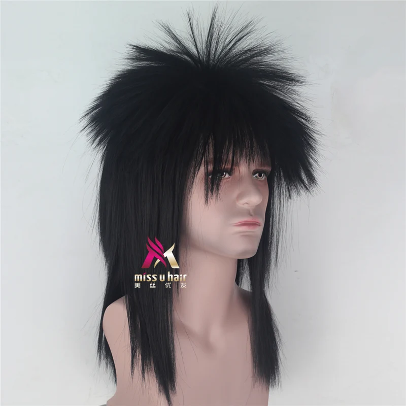 Парик мужской металлический в стиле 80-х 90-х черно-коричневый белый | Тематическая