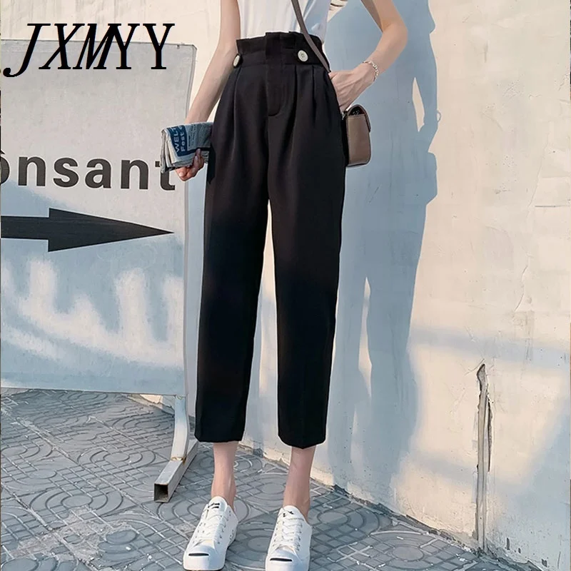 

ICCLEK JXMYY Summer Fashion New Style Comfortable All-Match Flower Bud Pants High Waist Slim Nine Points Harlan Casual Carro