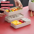 Коробки для обедов пшеничной соломы волокно Пластик площади три слоя Студенческая коробка для завтрака Коробки для обедов с посуда Еда контейнеры для хранения Кухня инструменты