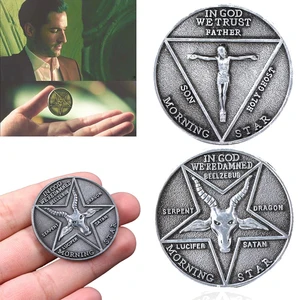 cosplay coin tv show fans lucifer morningstar satanic pentecost commemorative coin badge halloween metal accessories prop coin free global shipping