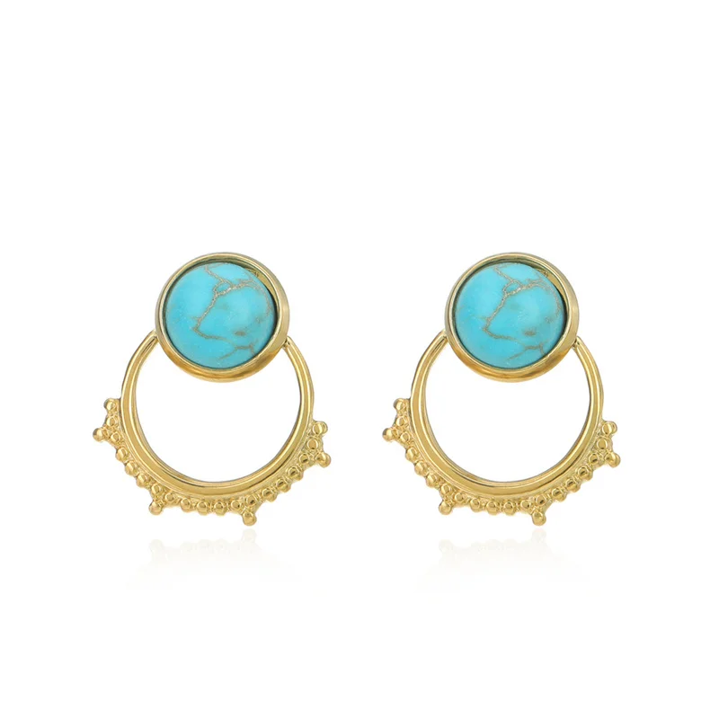 

Stainless Steel Turquoise Stud Earrings Geometry Ear Cuff Golden Drop Earrings For Women Wedding Gifts Bohemia Jewelry Accessory