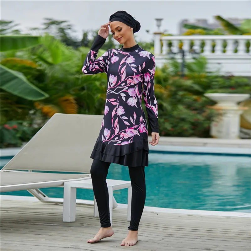 

Burkini Long Mujer Muslim Swimwear 3 Pieces Abaya Dubai Arabic Women Swimsuits Turkey Maillots De Bains Musulmans Ensemble