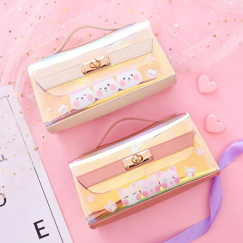1 + Kawaii переливающийся лазерный чехол для карандашей качественные школьные
