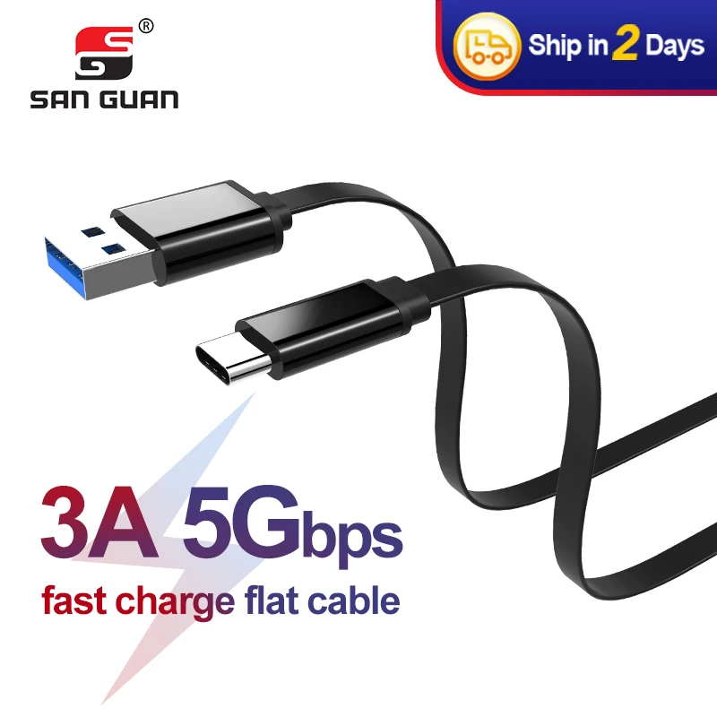 Плоский кабель с разъемом USB типа C 3A быстрая зарядка шнур для синхронизации