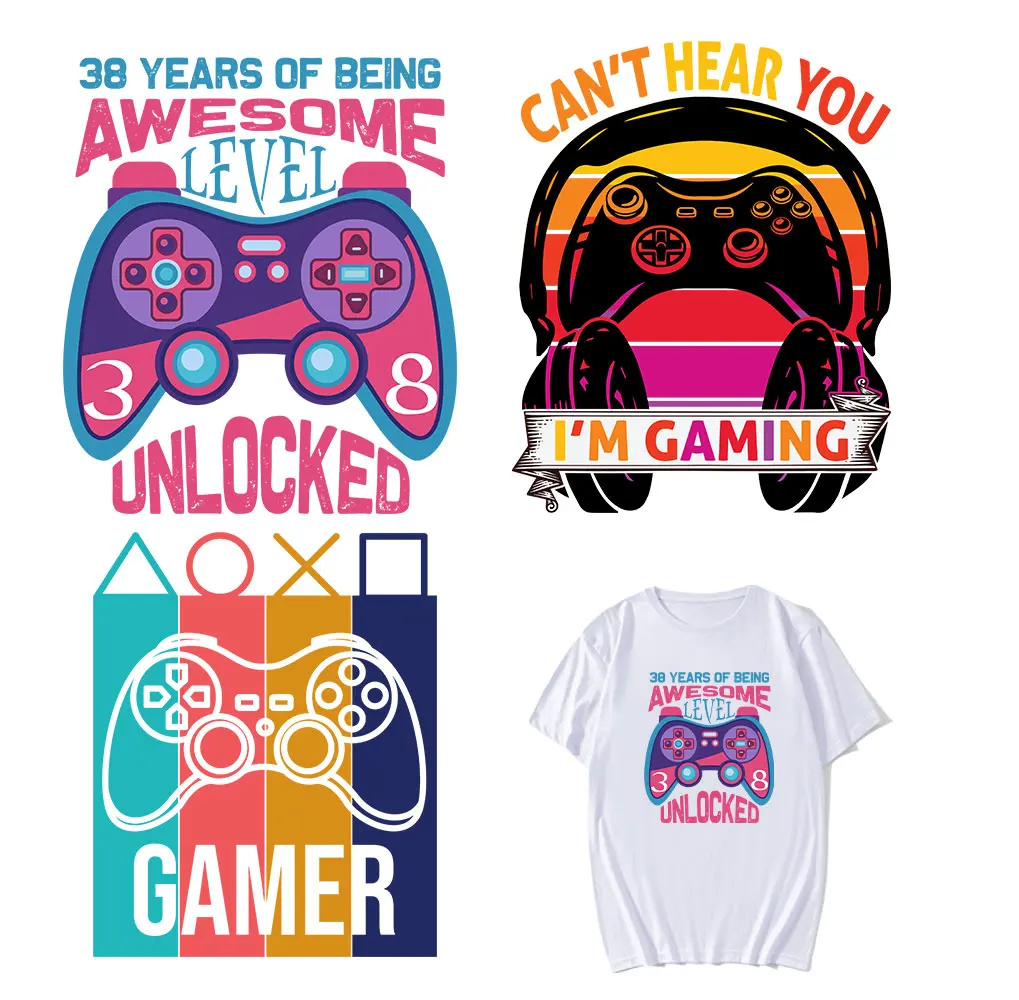 

New Game Glitch Iron On Stickers Patches Heat Transfer For T-shirt DIY Washable Letters Appliques A-level Decals For Clothes