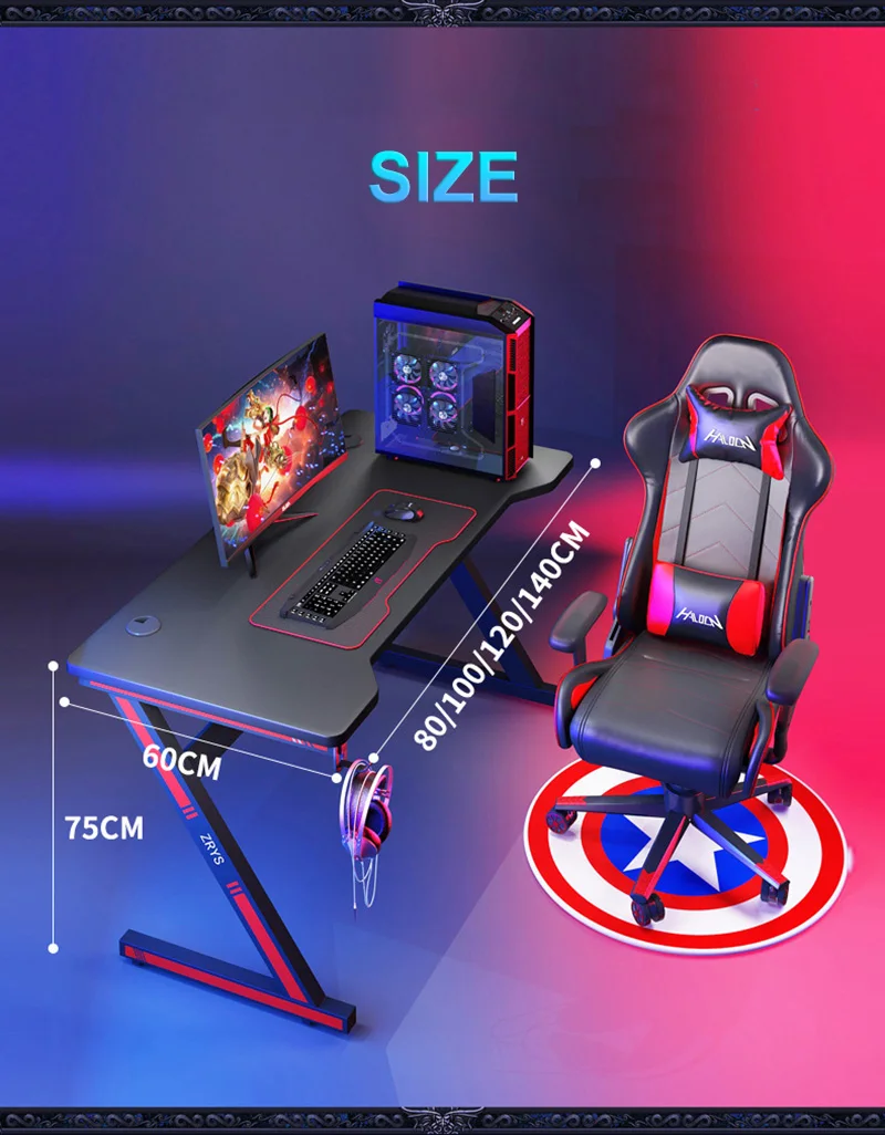 

Z-Shaped Computer Desk PC Desk Gaming Desk Computer Gaming Table RGB Desktop With Headphone Holder Home Computer Table 140x60CM