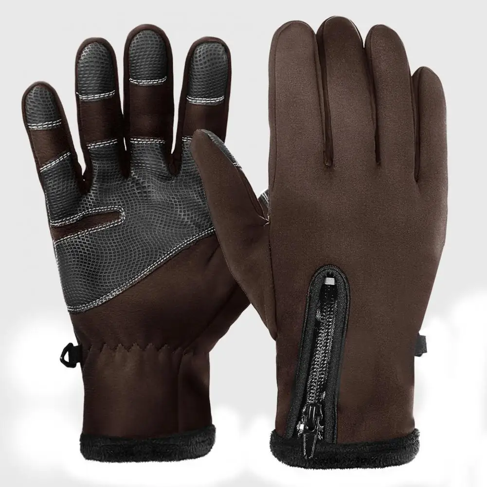 

Shock-Absorbing 1 Pair Great Winter Unisex Zipper Snow Gloves Convenient Cycling Gloves Touch-screen Friendly for Hunting