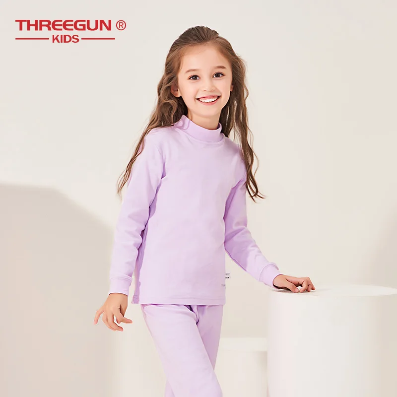 THREEGUN KIDS длинное термобелье; Детские Зимние хлопковые мягкие подштанники для мальчиков и девочек; одежда для сна с высоким воротом