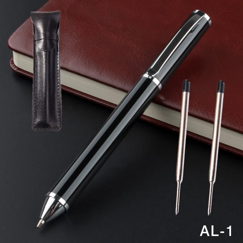 

Luxury Metal Ballpoint Pen 0.7 Black ink Rotate Refill Roller Pen For Business Writing Office School Supplies Leather pencil bag