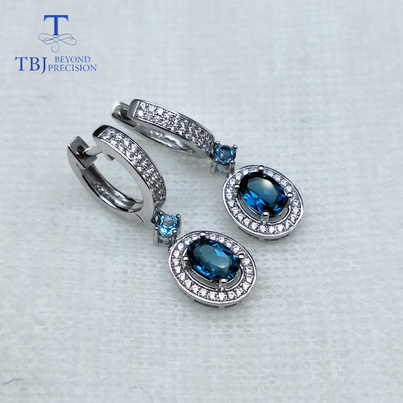 Серьги с голубым топазом серебряные серьги застежкой|Серьги-подвески| |