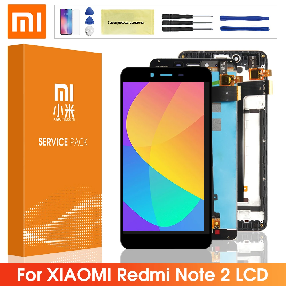 Оригинальный ЖК дисплей 5 дюйма для Xiaomi Redmi Note 2 с сенсорным экраном и дигитайзером в сборе рамкой Note2