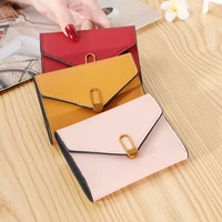 women wallet pu leather small tri fold purse 2021 fashion solid color multi card slot multifunctional shopper buckle card bags