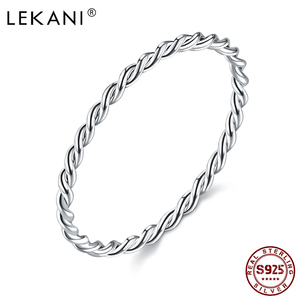 

LEKANI Genuine Sterling Silver 925 Jewelry Geometry Twisted Weave Finger Rings For Women Hypoallergenic Stackable Slim Ring