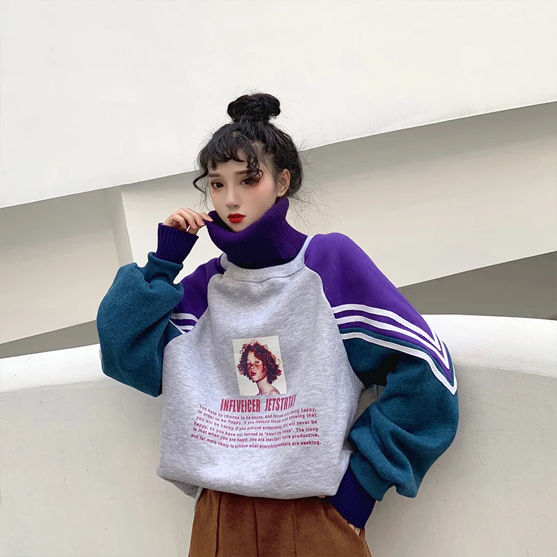 Женские толстовки с высоким воротником плотные бархатные теплые пуловеры