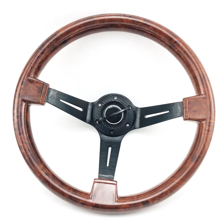 Автомобильный руль 6 болтов коричневого дерева черный спицы 350 мм 3 &quotглубокий