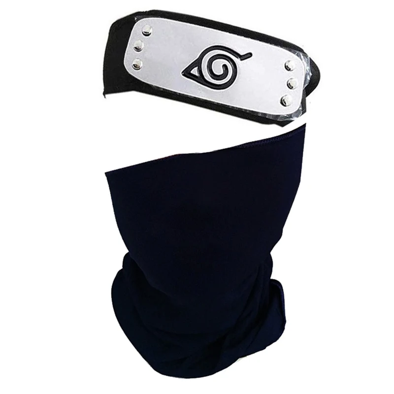 Cosplay Ninja Fashion Black Gloves Mask Talisman Headband Anime Kakashi Accessories Weapon Kunai Notebook Props Toy Blue Maskes