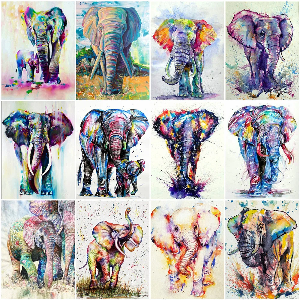 

HUACAN 5D Diamond Painting Elephant Full Square Round DIY Mosaic Diamond Animal Painting Rhinestone Decoration For Home