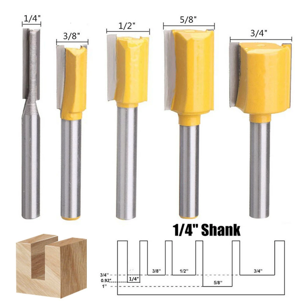 5 шт. фрезерный станок прямые фрезы набор 1/4 &quotхвостовик прямая обрезка
