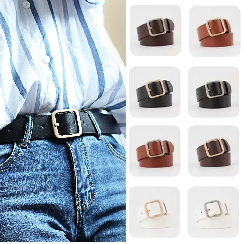 Женские ремни из натуральной Золотой квадратный булавки металлической пряжкой