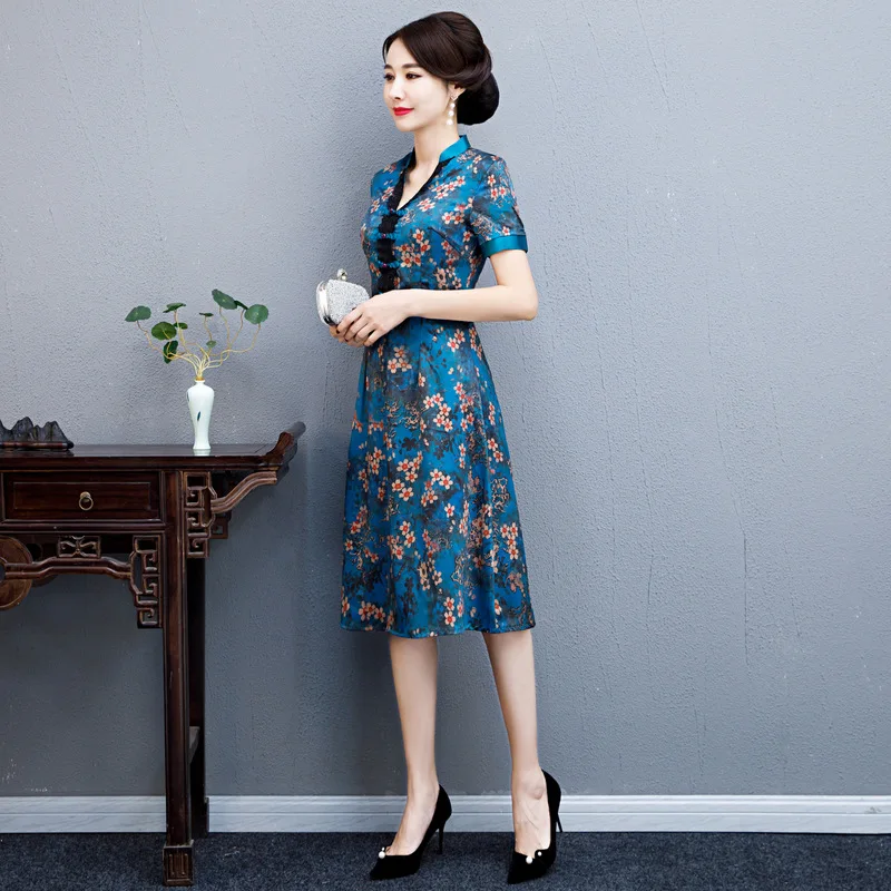 3 вида цветов новое китайское традиционное платье женское Ципао с коротким