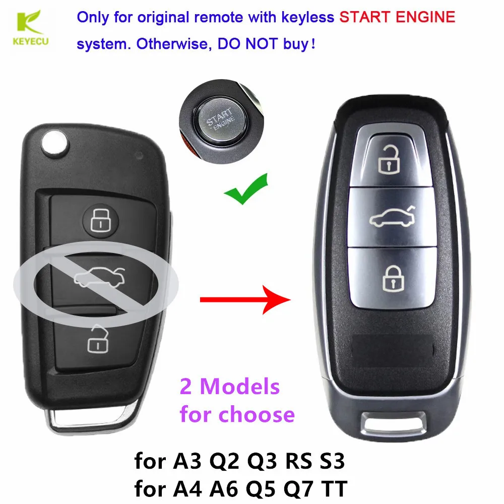 Запасной смарт-ключ KEYECU для Audi A3, A4, A6, A8, Q2, Q3, Q5, Q7, R3, RS3, RS5, TT
