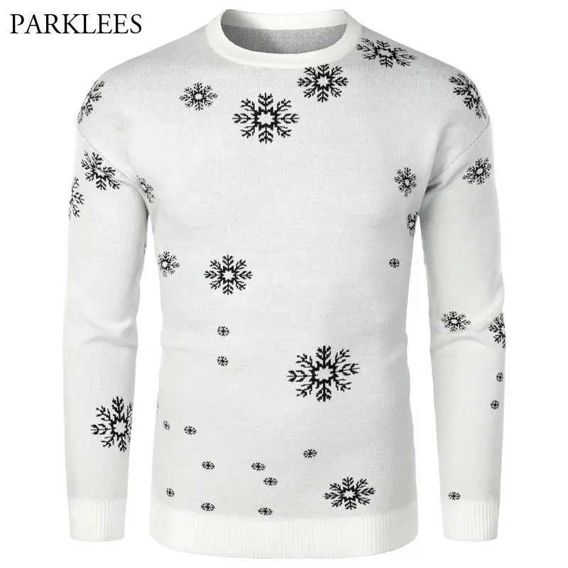 

White Christmas Sweater Men Brand New O Neck Knitted Pullover Sweaters Casual Slim Fit Xmas Snow Pull Noel Homme Jersey Hombre