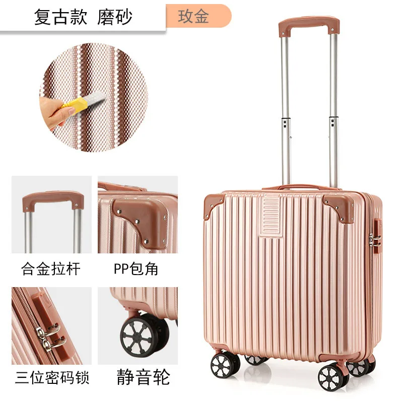 

Миниатюрный чемодан на колесиках для мужчин и женщин, чемоданы из АБС и поликарбоната, изящные чемоданы унисекс, 18 дюймов