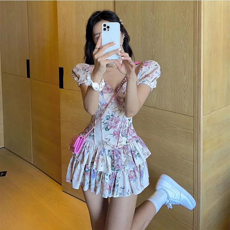 

2021 New Cover-up Women Summer Beach Wear Swimwear Sexy Ruffles V-neck Slim Womens Large Pleated Mini One Piece Fashion